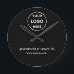 Horloge Ronde Black Custom Logo Texte Moderne Minimaliste Entrep<br><div class="desc">Mettez facilement à jour la marque de votre entreprise avec notre modèle d'affaires simple et personnalisé dans un style moderne et minimaliste. Ajoutez votre logo, votre nom sur les réseaux sociaux et votre site Web, ou du texte costumé pour créer un look professionnel en quelques minutes. Besoin d'aide pour la...</div>