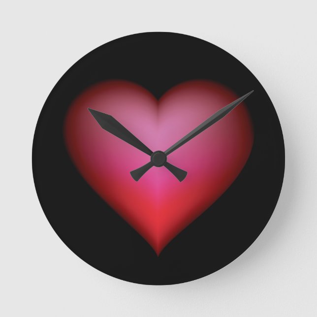 Horloge Ronde BLACK GLOWING RED HEART SHAPE Love GRAPHICS (Recto)
