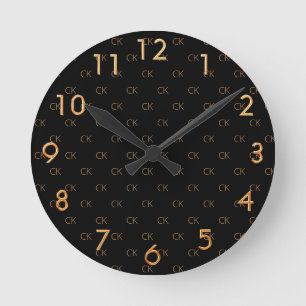 Horloge Ronde Black gold monogram initials minimalist elegant
