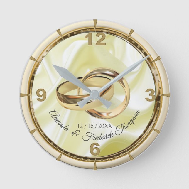 Horloge Ronde Black &Gold sur Champagne Mariage de soie cadenas (Recto)