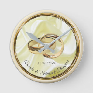 Horloge Ronde Black &Gold sur Champagne Mariage de soie cadenas