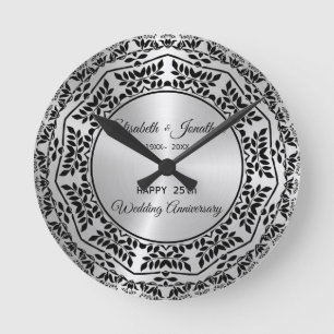 Horloge Ronde Black Leaves Mandala 25e Anniversaire