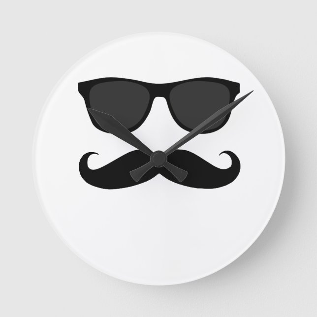 Horloge Ronde Black Mustache and Sunglasses Wall Clock (Recto)