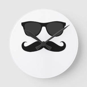 Horloge Ronde Black Mustache and Sunglasses Wall Clock
