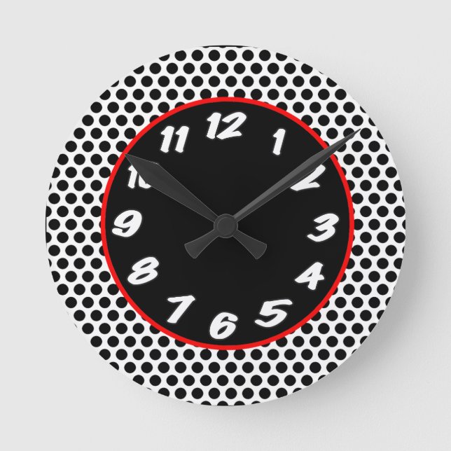 Horloge Ronde Black N White Dots With Red Accent (Recto)