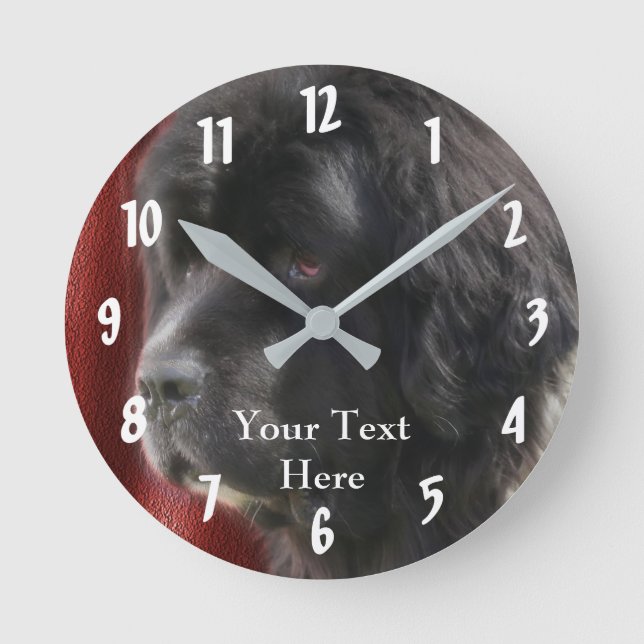 Horloge Ronde Black Newfoundland Dog Face Personnalisé (Recto)