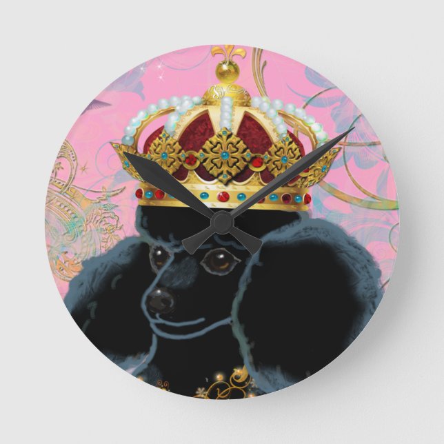 Horloge Ronde Black Poodle King with Crown (Recto)