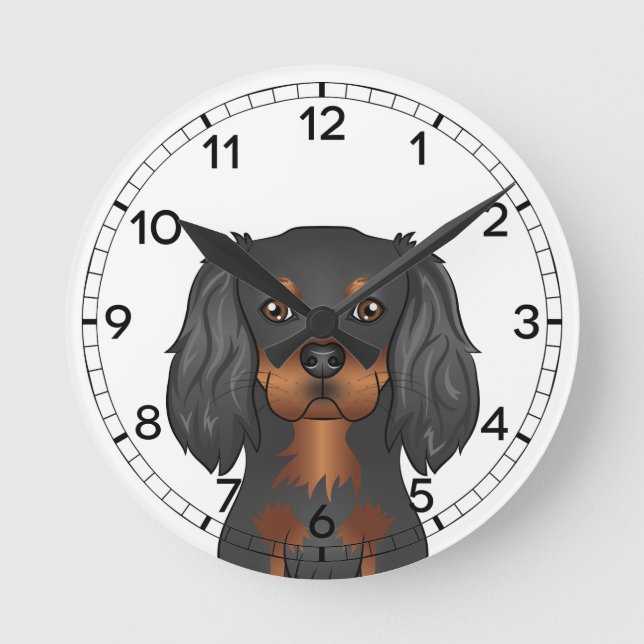 Horloge Ronde Black & Tan Cavalier King Charles Spaniel Dog Head (Recto)