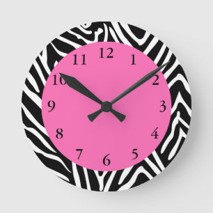 Horloge Ronde Black, White and Hot Pink Zebra