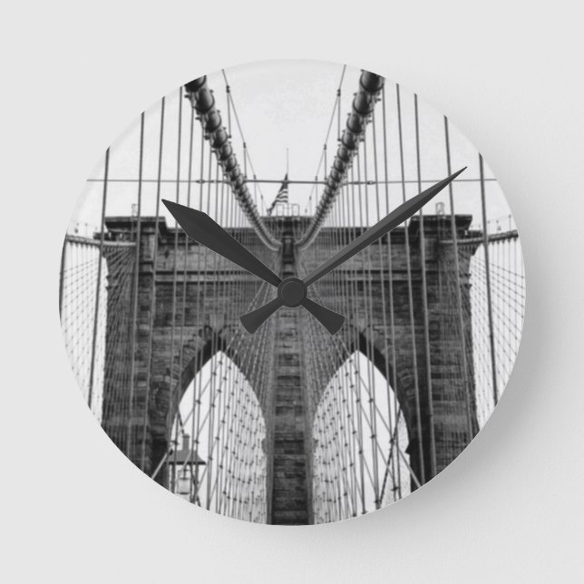 Horloge Ronde Black White Brooklyn Bridge New York (Recto)