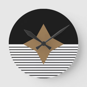 Horloge Ronde Black White Colorblock & Brown Diamond