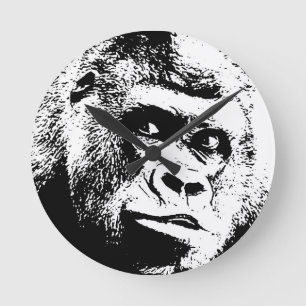 Horloge Ronde Black White Pop Art Gorilla