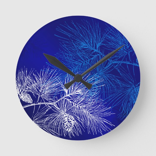 Horloge Ronde Blanc Bleu Pine de Vacances d'hiver (Recto)