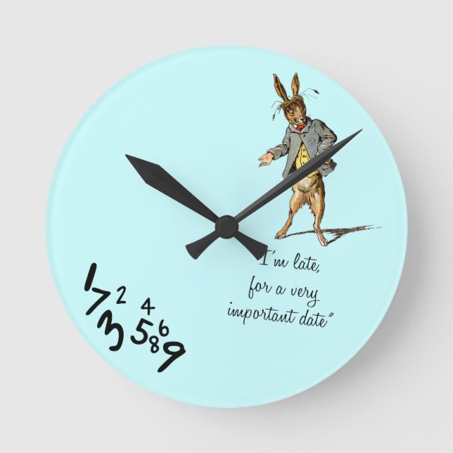 Horloge Ronde Blancs à lapin "Je suis en retard" (Recto)