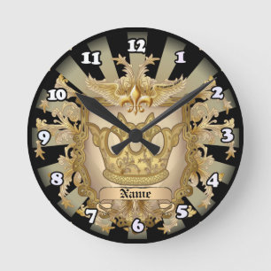 Horloge Ronde Blason de Famille Couronne Bouclier Nom de Famille