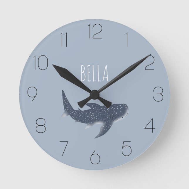 Horloge Ronde Bleu adorable sous la mer Baleine requin Nom (Recto)