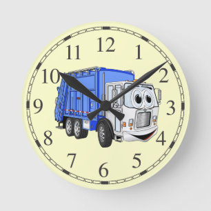 Horloge Ronde Bleu blanc poubelle caricature de camion