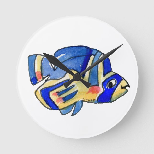 Horloge Ronde Bleu Cartoon Papillon Poisson (Recto)