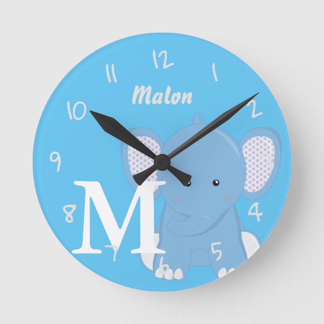 Horloge ronde bleu clair personnalisée pour bébé (Recto)