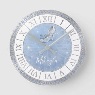 Horloge Ronde Bleu clair Silver Chaussure Cendrillon Princesse