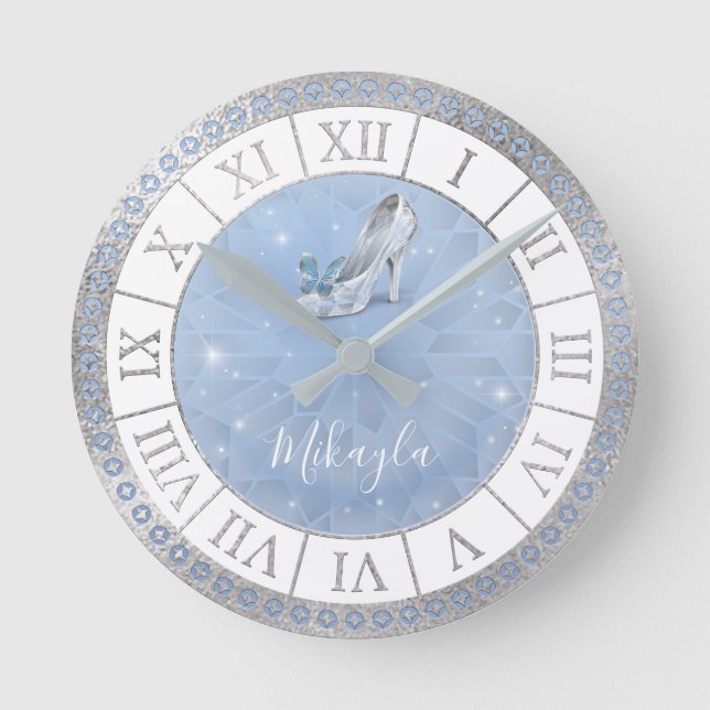 Horloge Ronde Bleu clair Silver Chaussure Cendrillon Princesse (Recto)
