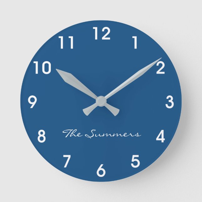 Horloge Ronde Bleu classique, teinte poussiéreuse, couleur décor (Recto)