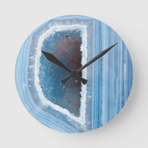 Horloge Ronde Bleu de poudre Geode Druzy