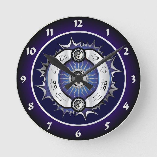 Horloge Ronde Bleu électrique Yin Yang (Recto)