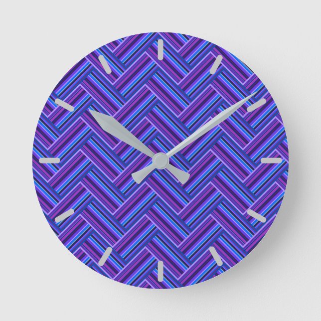 Horloge Ronde Bleu et violet rayures double tissage (Recto)