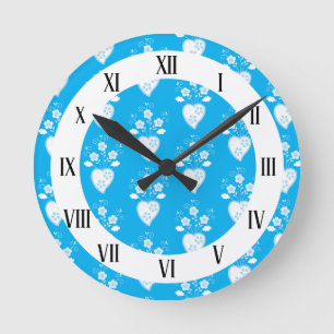 Horloge Ronde Bleu folk Coeur portugais en fleurs