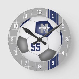 Horloge Ronde bleu gris couleur équipe variété rayures soccer