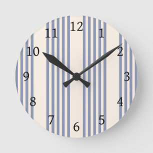 Horloge Ronde Bleu gris et beige cinq rayures motif