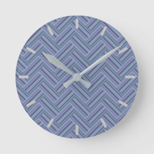 Horloge Ronde Bleu gris rayures motif double tissage