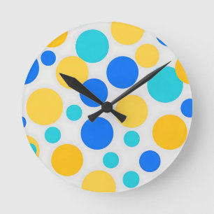 Horloge Ronde Bleu Jaune Turquoise Points