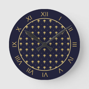 Horloge Ronde Bleu marine et damassé élégants d'or