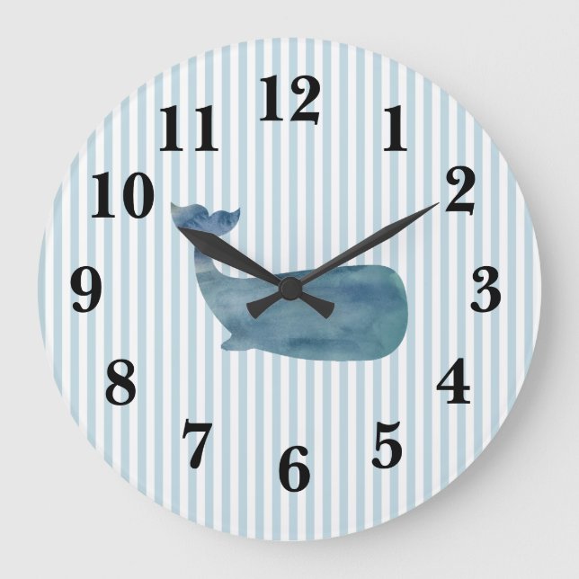 Horloge Ronde Bleu Nautique Baleine Bleue Bande Préppy Grande Ho (Recto)