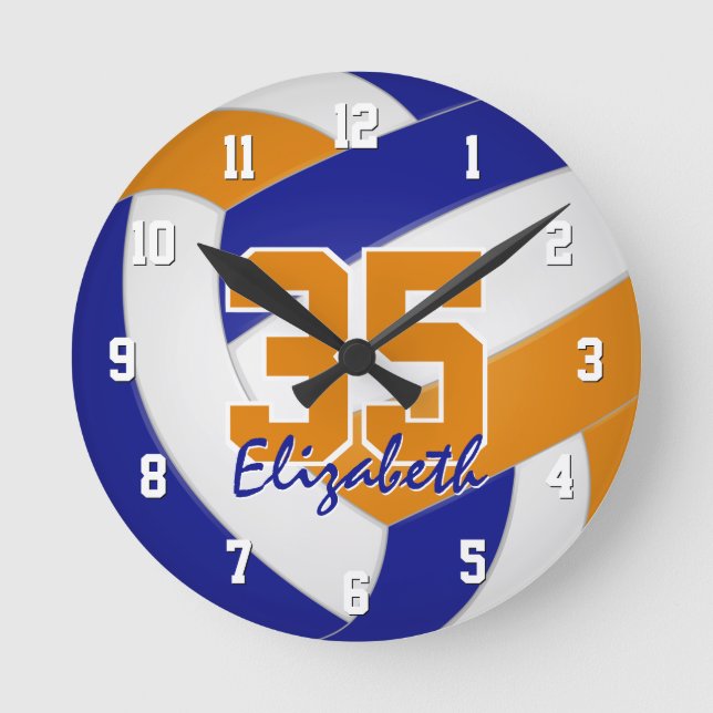 Horloge Ronde bleu orange équipe couleurs joueurs nom volley-bal (Recto)