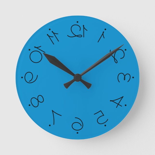 Horloge Ronde Bleu Quirky Avec Des Numéros Tournés (Recto)