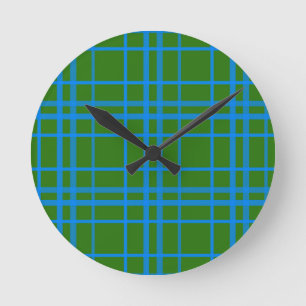 Horloge Ronde Bleu Sur Vert Tartan Plaid Design Motif