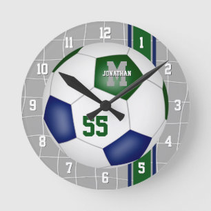 Horloge Ronde bleu vert équipe couleurs variété rayures soccer