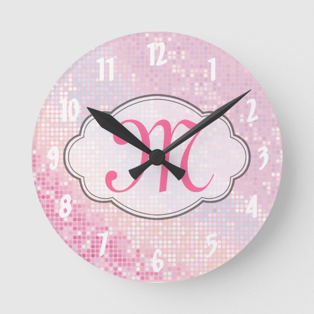 Horloge Ronde Bling Glitter Girly Monogram (Recto)