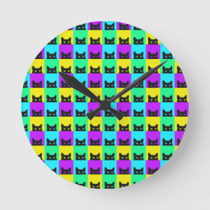 Horloge Ronde Bloc Coloré de Chat Mignon