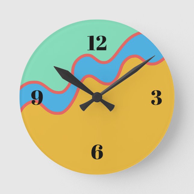 Horloge Ronde Bloc de couleur or bleu vert  (Recto)