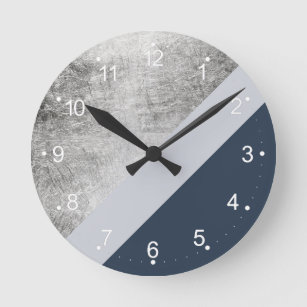 Horloge Ronde Bloc minimaliste marine moderne bleu gris argenté