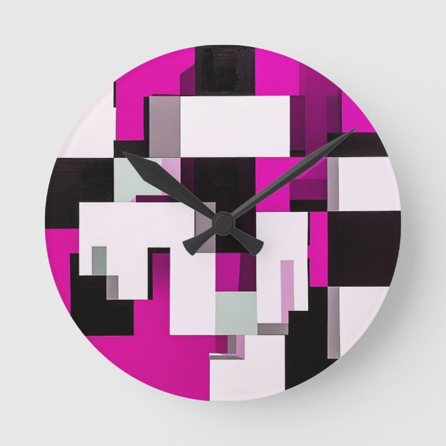 Horloge Ronde Blocs abstraits violets (Recto)
