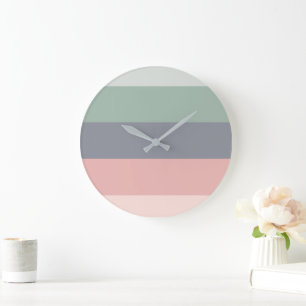 Horloge Ronde Blocs modernes Grandes bandes Pastel Motif Grande 