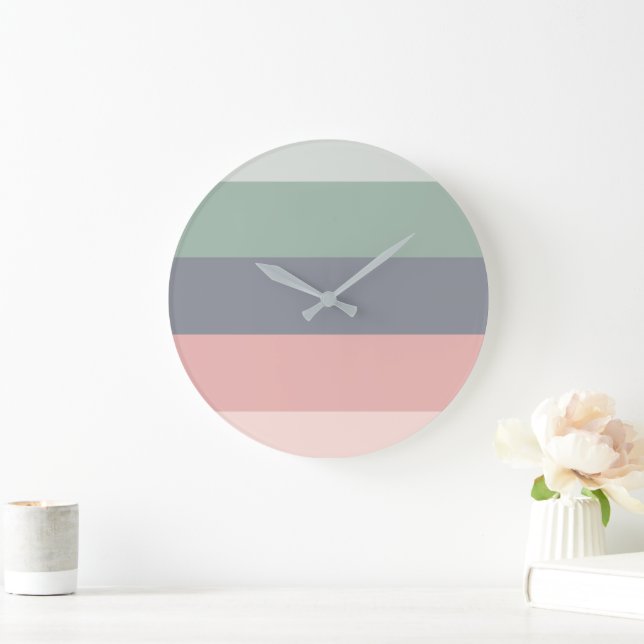 Horloge Ronde Blocs modernes Grandes bandes Pastel Motif Grande  (Maison)