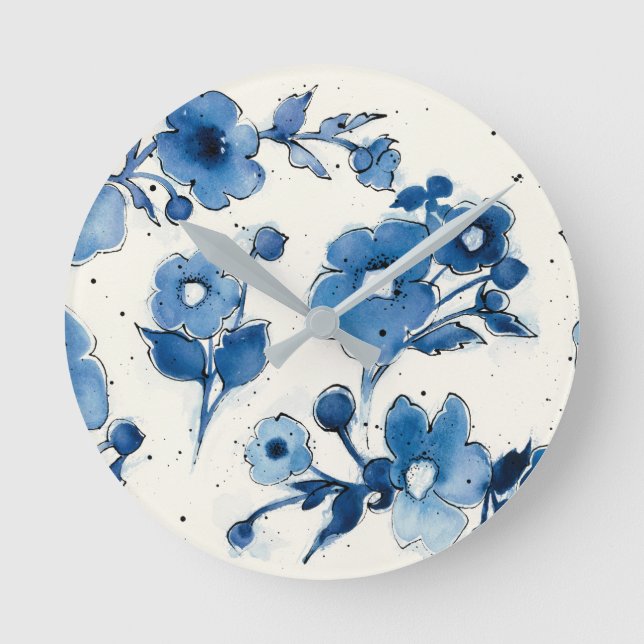 Horloge Ronde Blooms bleus indépendants (Recto)
