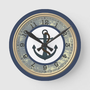 Horloge Ronde Blue anchor with Rope Nautical Wall Clock