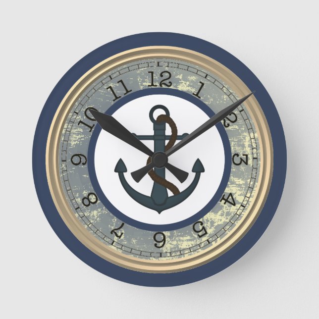 Horloge Ronde Blue anchor with Rope Nautical Wall Clock (Recto)